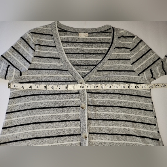 Hem & Thread Grey Striped Casual Academia Long Sleeve Cardigan Sweater - Picture 6 of 9